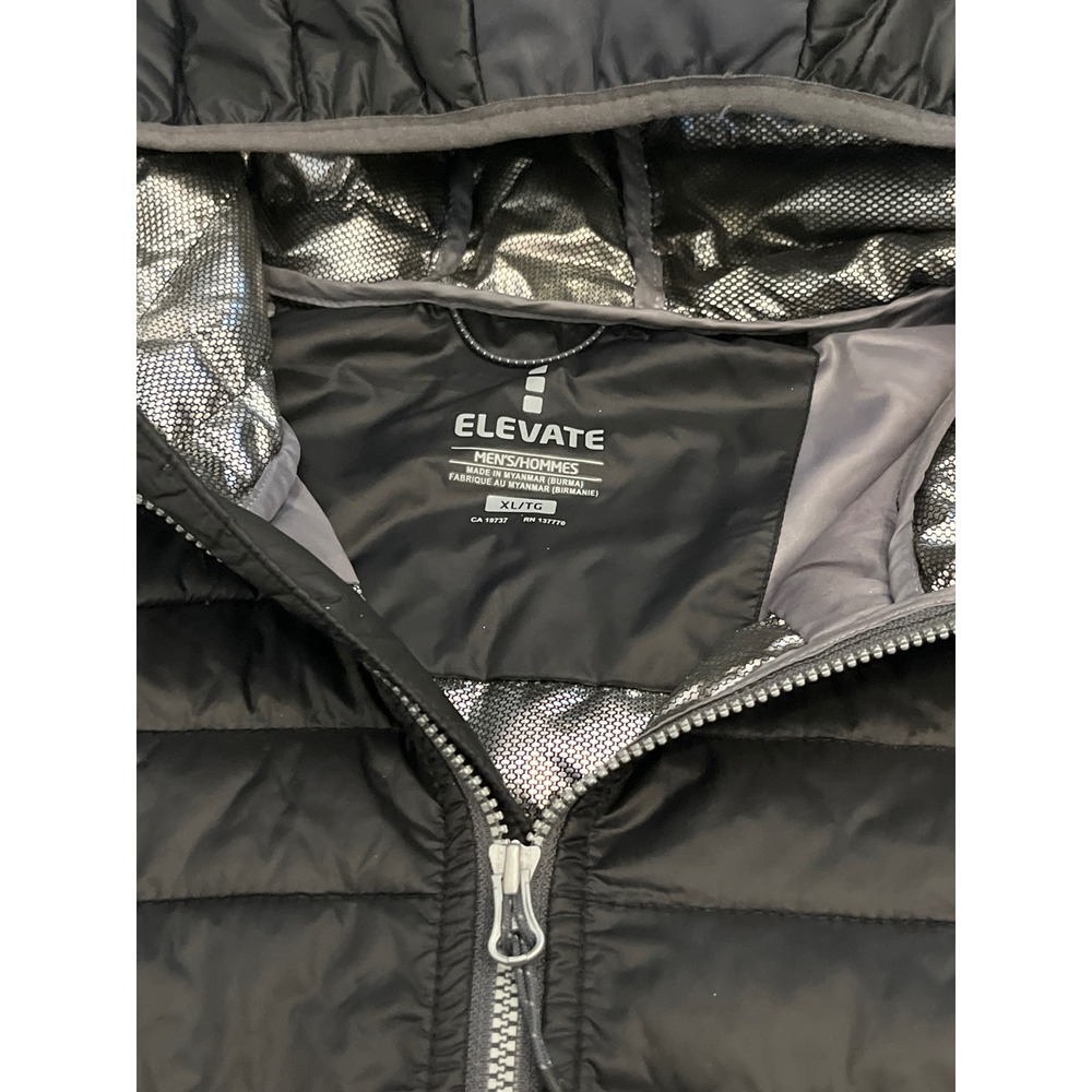 Elevate Mens XL Full‎ Zip Puffer Hooded Jacket Black Lightweight